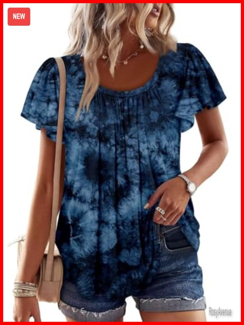 Women's Short Sleeve Floral Tunic Top Keyhole Neck Boho Blouse